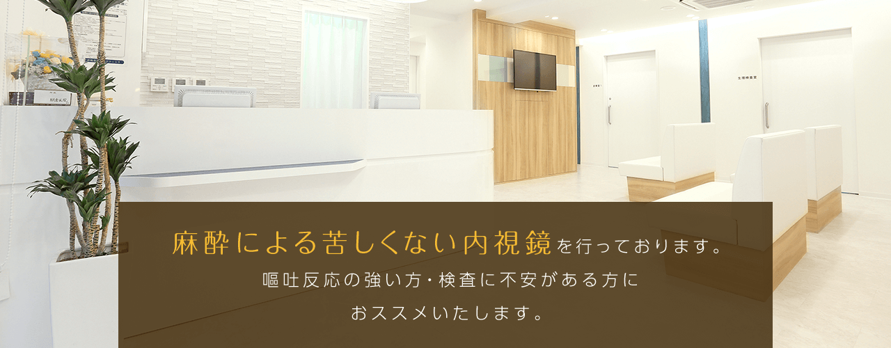 麻酔による苦しくない内視鏡を行っております。嘔吐反応の強い方・検査に不安がある方におススメいたします。